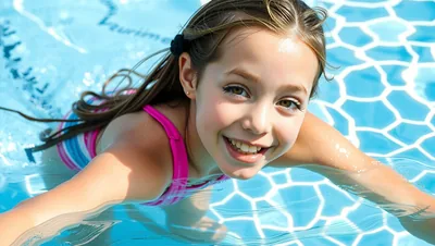 Girl Swimming on Swimming Pool Dragonfly