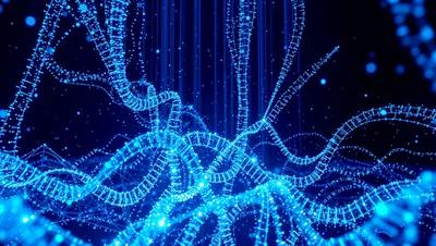 Glowing Blue Dna Helix Data Streams