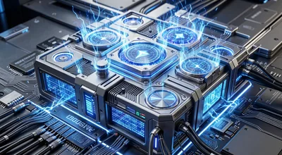Glowing Blue Quantum Processor Unit