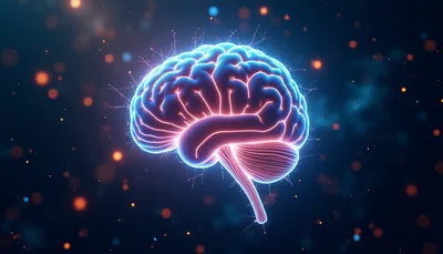 Glowing Brain Blue Red Particle Sparks