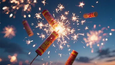 Glowing Fire Crackers on Sky