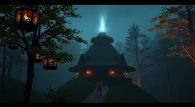 Hunted Temple on Forest in Dark
