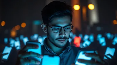 Individual Surrounded by Glowing Lights Blitz