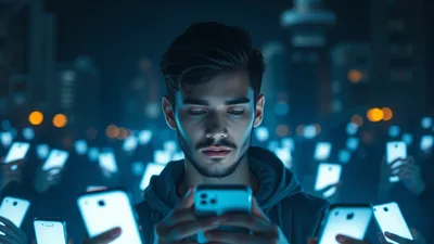 Individual Surrounded by Glowing Lights Surge