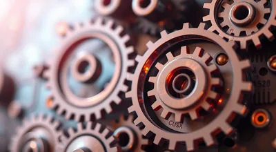 Layered Gears Etched Text Closeup