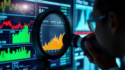 Magnifying Glass Examining Orange Stock Chart