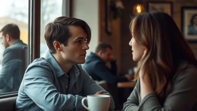 Man and Woman Talking in Cafe Booth