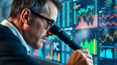 Man Examining Stock Chart Through Loupe