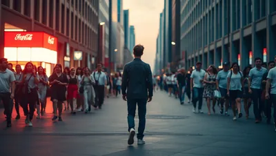 Man Walking Away Near Coca Cola Sign Crowd