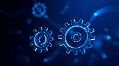 Modern AI Glass Gears with Dark Background Estuary