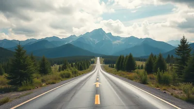 Mountain Road with Arrow Marking Forest