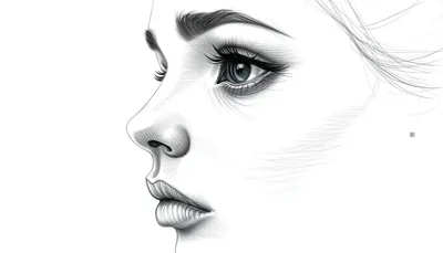 Pencil Sketch Woman Side Profile