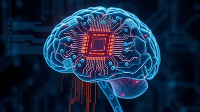 Processor Chip Embedded in Blue Brain