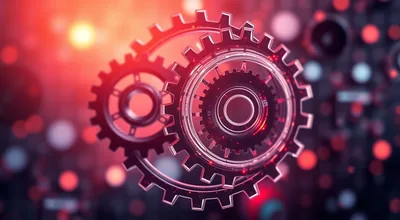 Red Metallic Gears Red Bokeh Dots