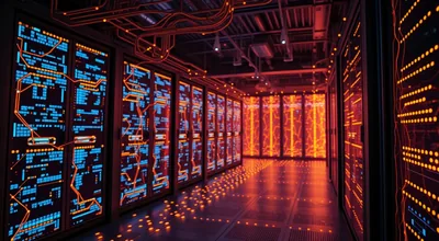 Server Room Corridor Orange Glow