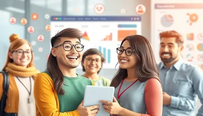 Smiling Team Reviewing Customer Dashboard