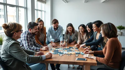 Team Assembling Jigsaw Puzzle at Table