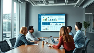 Team Viewing Dashboard on Wall Screen