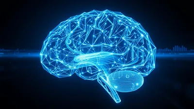 Transparent Brain with Glowing Circuit Panels
