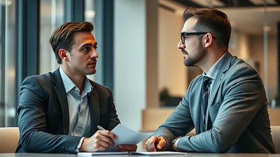Two Businessmen Discussing at Table