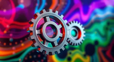 Two Gears Neon Rainbow Swirl Background