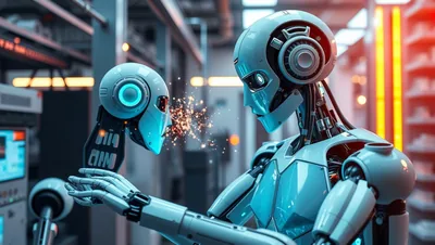 Two Humanoid Robots Face to Face Sparks