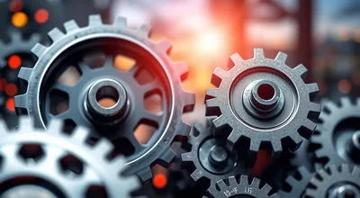 Two Large Gears Meshing Warm Glow