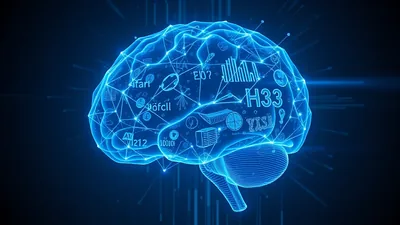 Wireframe Brain with Audio Waveform Bars