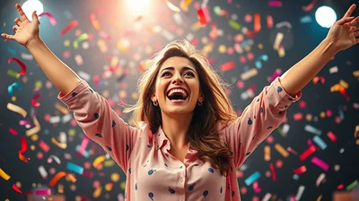 Woman Celebrating Success with Raised Arms