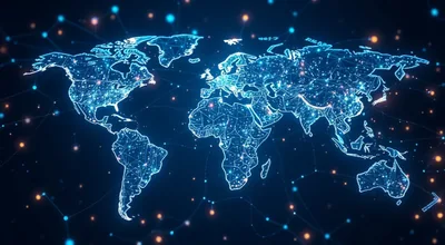World Map Connected by Artificial Intelligence Starlight