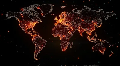World Map Connected by Artificial Intelligence Sundown