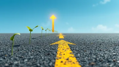 Yellow Arrow Road with Growing Seedlings